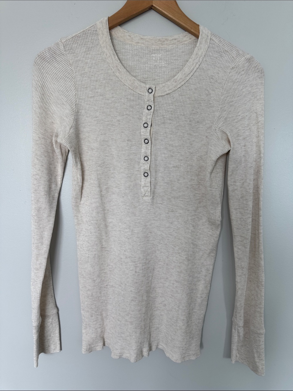 aerie Cream Waffle Henley Scoop Neck Top Size Medium